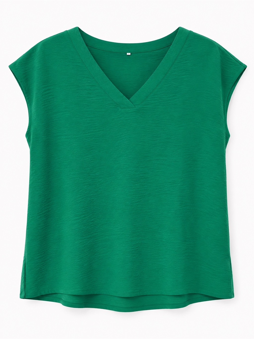 Green V-Neck Cap Sleeve Top - Unbranded